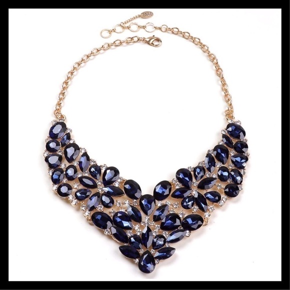 Amrita Singh Austrian Crystals Bib Necklace Blue - Picture 1 of 10